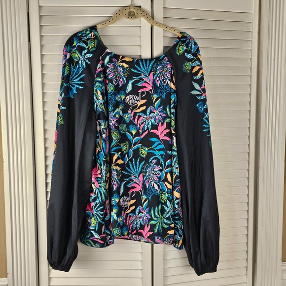 Lilly Pulitzer Paradise Glow Onyx‎ Imani Long Sleeve Balloon Sleeve Blouse XL